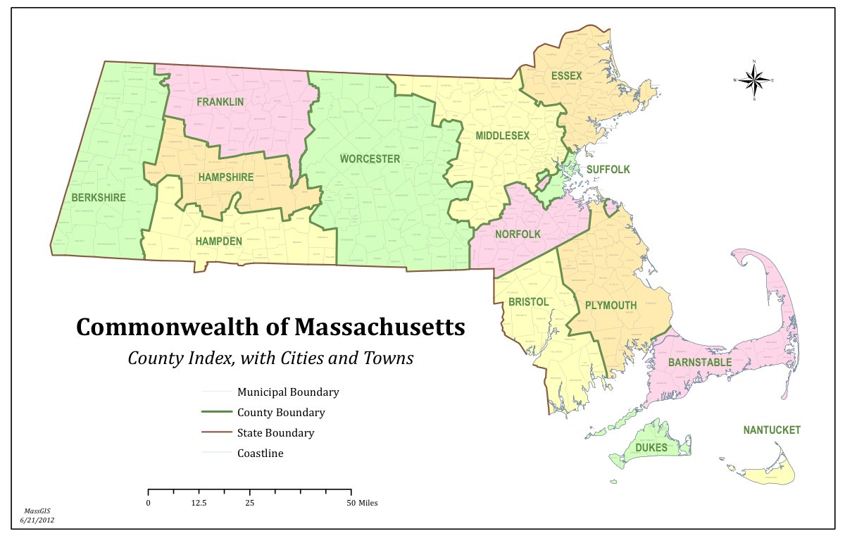 Official county index map, including cities and towns.