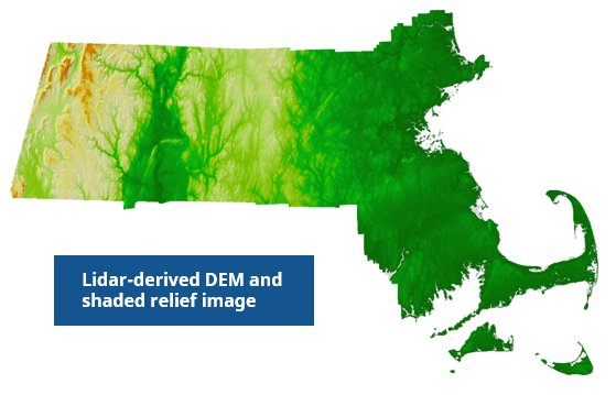 Official statewide lidar-derived digital elevation model and shaded-relief sample.