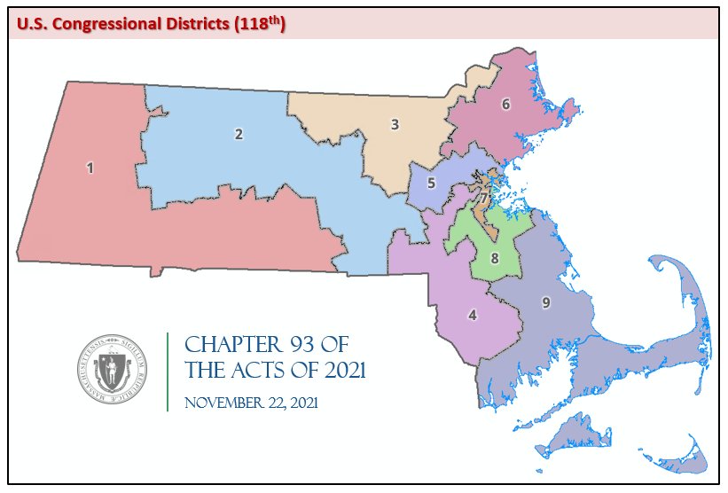 Official Massachusetts map for the 118th Congressional districts.