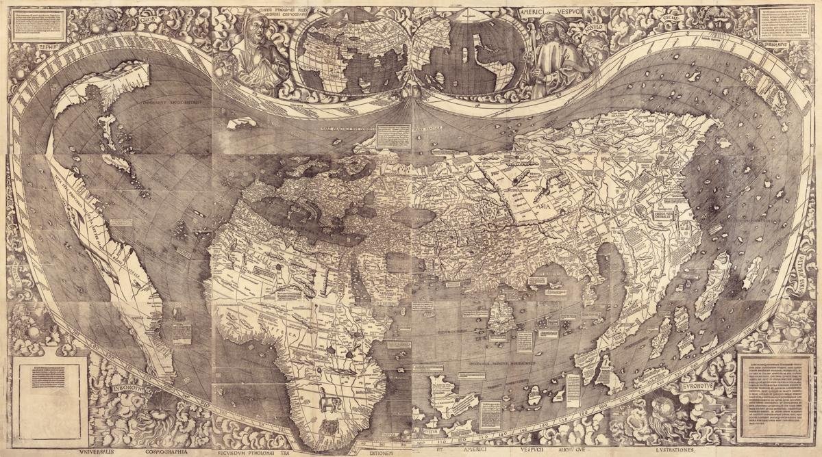 Waldseemüller’s 1507 world map, complete twelve-sheet composite