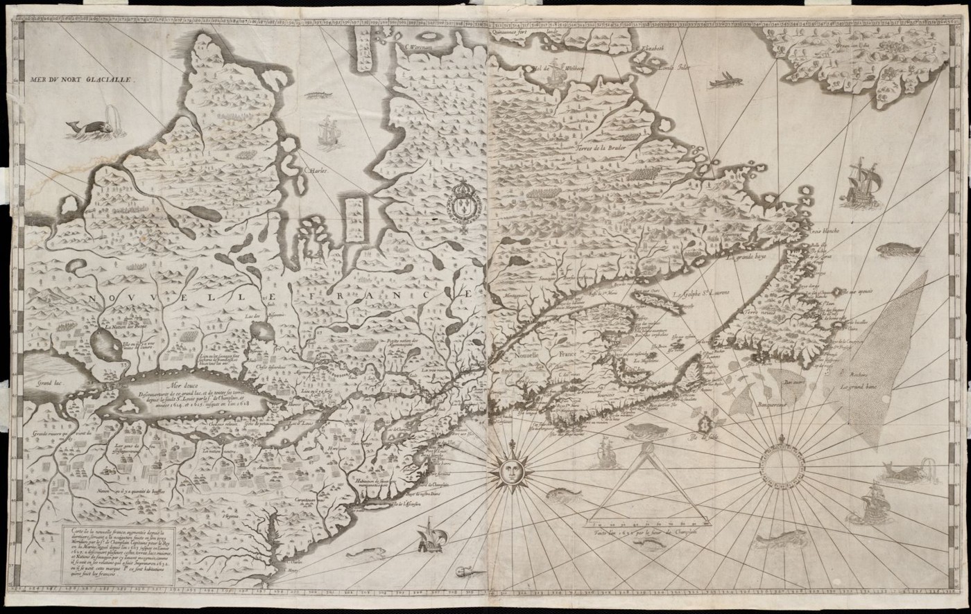 Large engraved map of eastern North America with lakes, rivers, settlements, and Atlantic coastal names.
