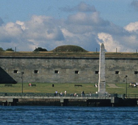 Fort Independence at Castle Island, seen across the water.