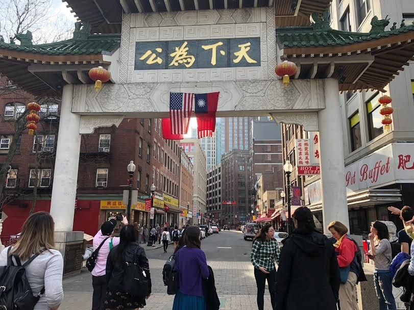 A Chinese Historical Society of New England walking tour at Boston’s Chinatown gate.