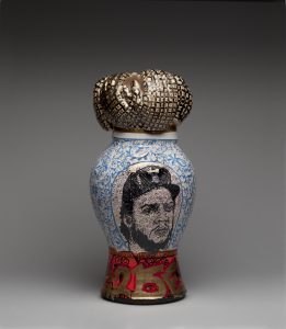 Roberto Lugo’s portrait vessel Melting Pot (II), featured by Fuller Craft Museum.