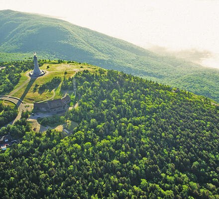 An aerial view of the summit of Mount Greylock State Reservation.