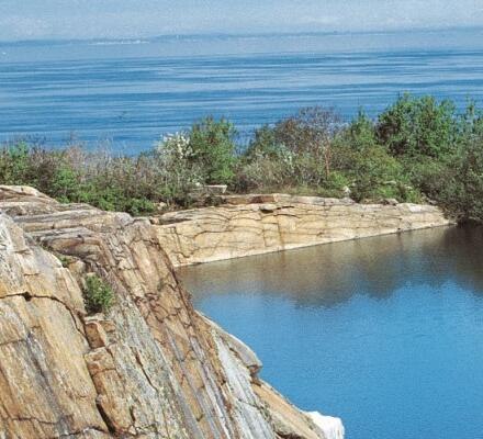 The former granite quarry and rocky landscape at Halibut Point State Park.