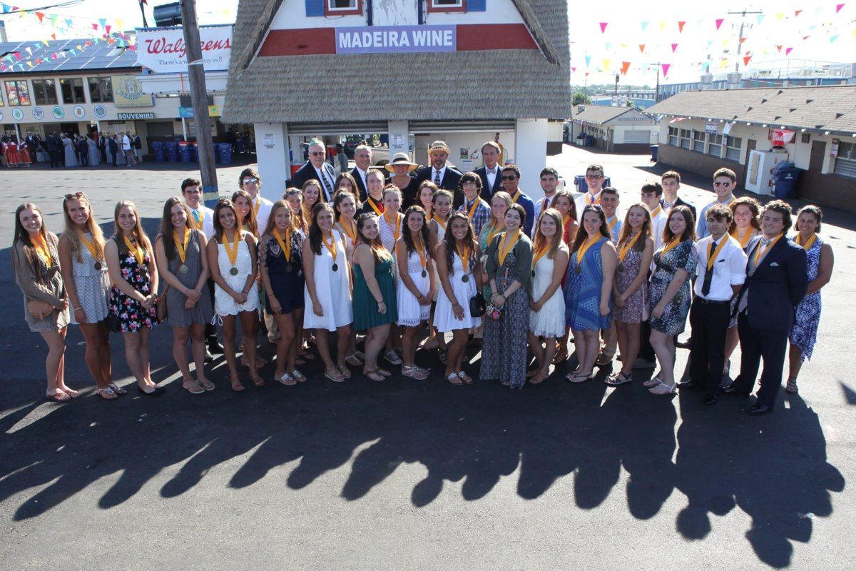 Festival participants outside the Madeira wine pavilion at New Bedford’s Feast of the Blessed Sacrament.