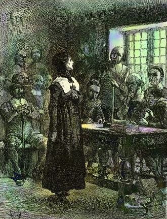 Later illustration imagining Anne Hutchinson facing colonial officials at her trial