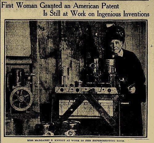 Margaret E. Knight pictured at work in a 1912 newspaper article.