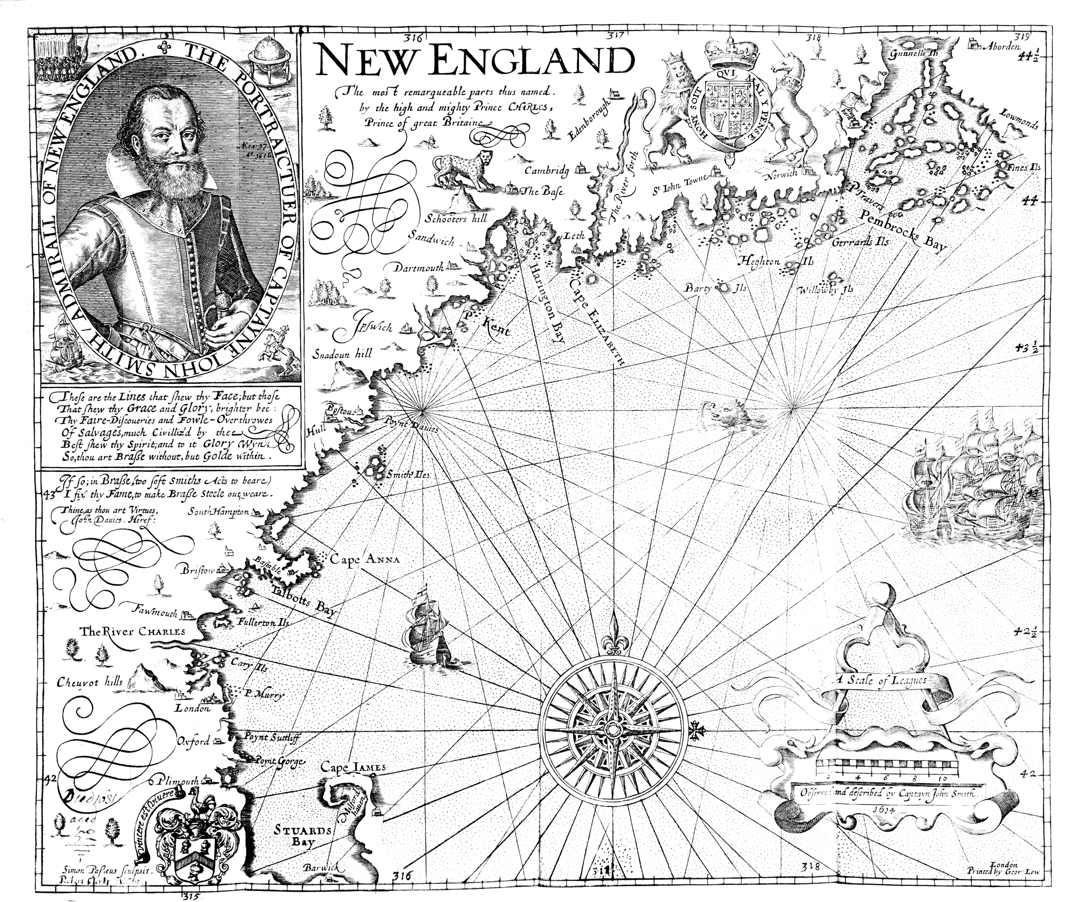 John Smith’s 1616 map of New England, including Wampanoag homelands (context image)