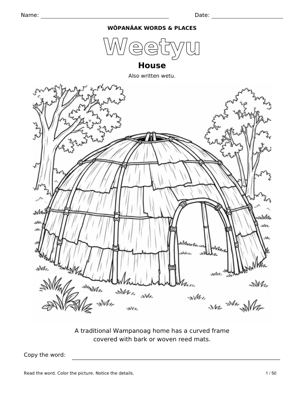 First page of the supplied Wampanoag coloring collection