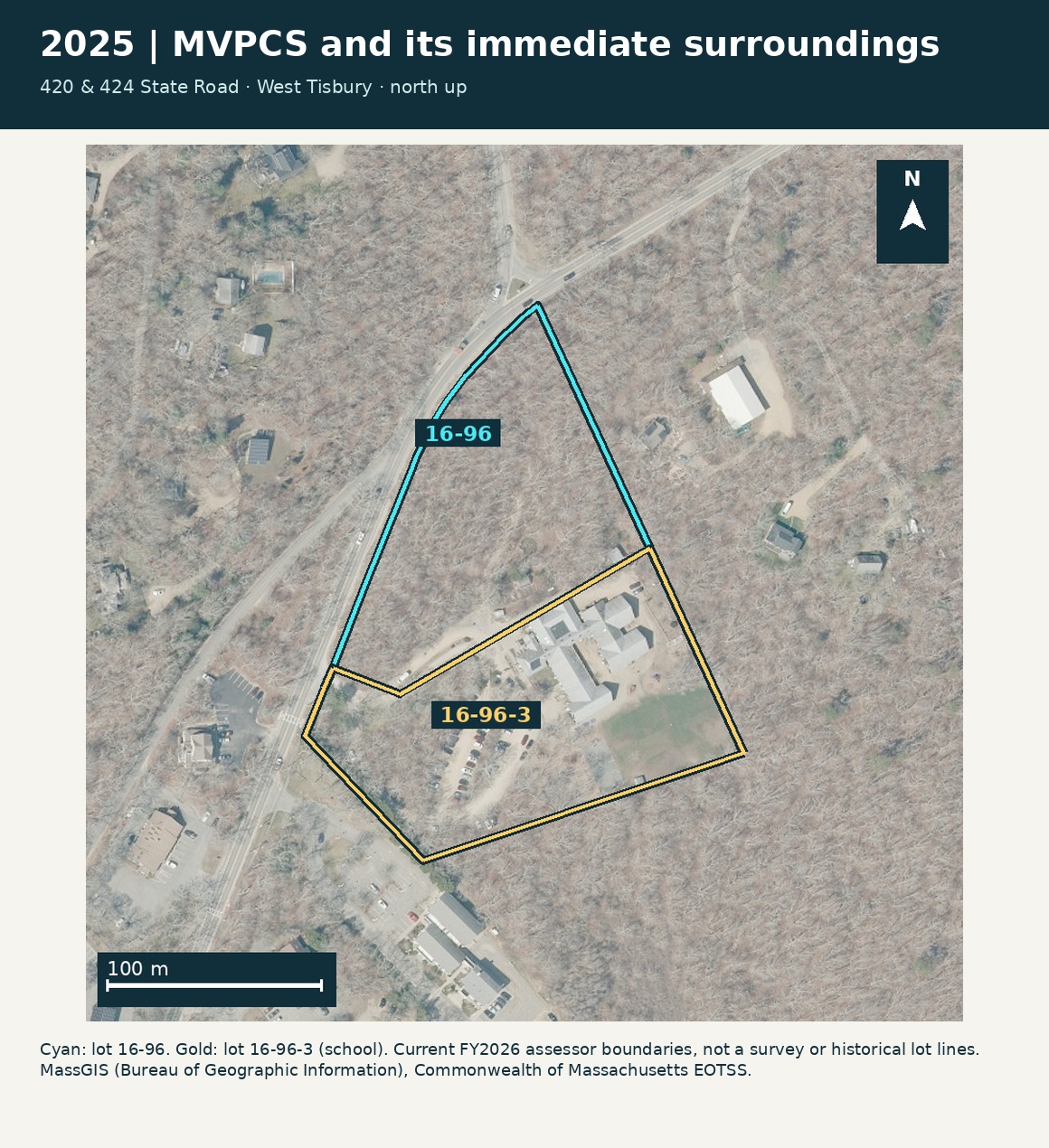 Actual school-parcel aerial, 2025. Other mission images show topic context.